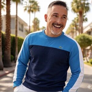 Lacoste Colorblock Crewneck Sweatshirt in Blue, Navy & White